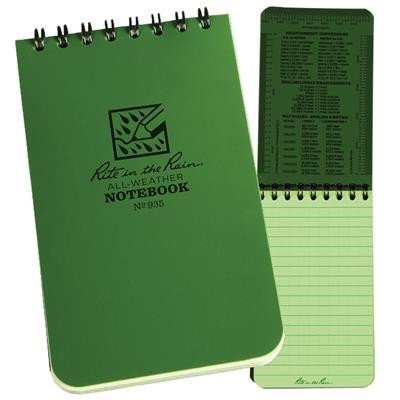 Rite N Rain -Notebook 3 x 5 Green - Each view 2